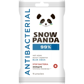 Салфетки влажные для рук и тела Снежная Панда Антимикробные 99.9% Blue Аqua, 15 шт. - Pampik