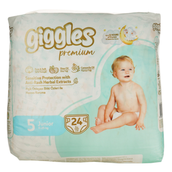 Підгузки на липучках Giggles Premium 5 (11-25 кг), 24 шт. - Pampik