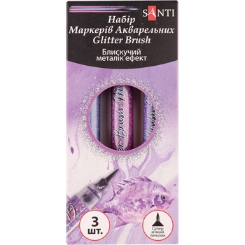 Набор акварельных маркеров Santi Glitter Brush Оттенки фиолетового 3 шт. (390770) - Pampik