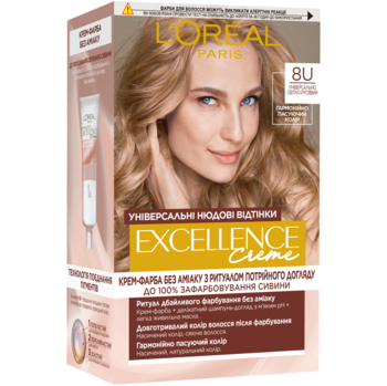 Стійка крем-фарба для волосся L'Oreal Paris Excellence Crème Universal Nudes 8U Універсальний світло-русявий, 192 мл - Pampik