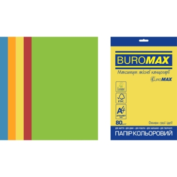Набір кольорового паперу Buromax Euromax Intensiv А4 250 аркушів 5 кольорів (BM.27213250E-99) - Pampik