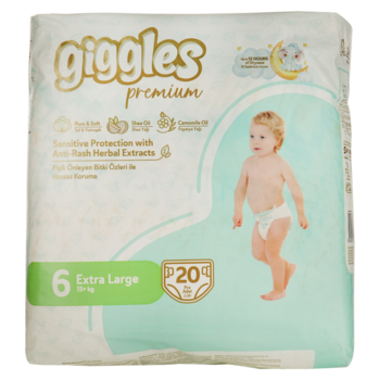 Підгузки на липучках Giggles Premium 6 (15+ кг), 20 шт. - Pampik