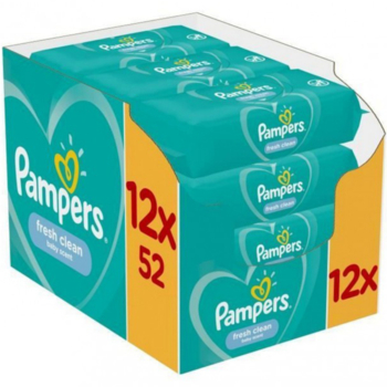 Дитячі вологі серветки Pampers Fresh Clean, 624 шт. (12 уп. по 52 шт.) - Pampik