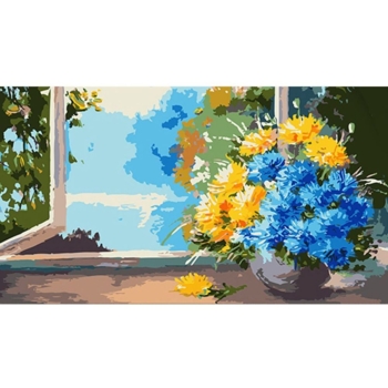 Набір для розпису по номерах Strateg Букет квітів на вікні 50х25 см (WW181) - Pampik