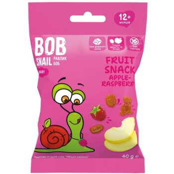 Натуральні снеки для дітей Bob Snail Яблуко та малина, 40 г - Pampik