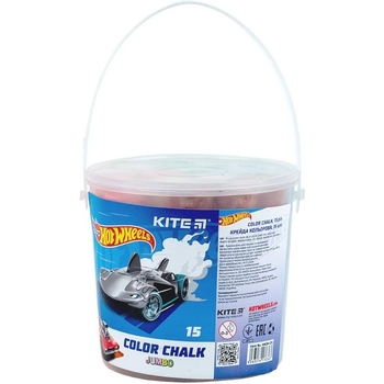 Крейда кольорова Kite Jumbo Hot Wheels у відерці 15 шт. (HW24-074) - Pampik
