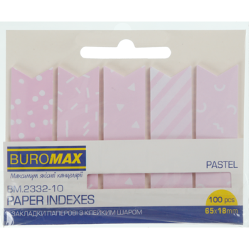 Закладки бумажные Buromax Pastel с клейким слоем 65x18 мм 100 листов розовые (BM.2332-10) - Pampik