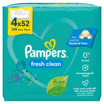 Дитячі вологі серветки Pampers Fresh Clean, 208 шт. (4 упаковки по 52 шт.) - Pampik