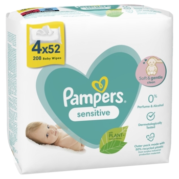 Дитячі вологі серветки Pampers Sensitive, 208 шт. (4 упаковки по 52 шт.) - Pampik - 2