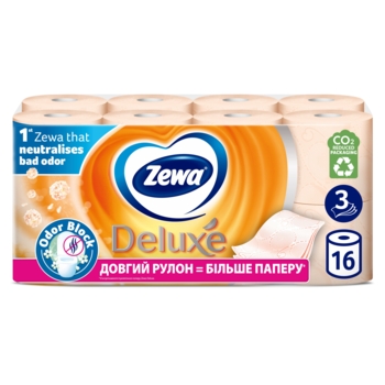 Туалетний папір Zewa Deluxe Персик тришаровий, 16 рулонів - Pampik