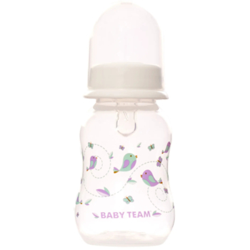 Пляшка для годування Baby Team з талією і силіконовою соскою, 125 мл (1111_белий) - Pampik