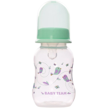Пляшечка для годування Baby Team, з талією та силіконовою соскою, 125 мл, м'ятний (1111_м'ятний) - Pampik