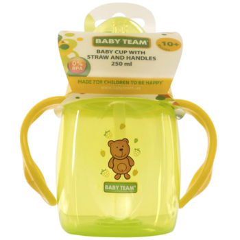Поильник Baby Team, з трубочкою та ручками від 10 міс., 250 мл, салатовий (5003) - Pampik - 2