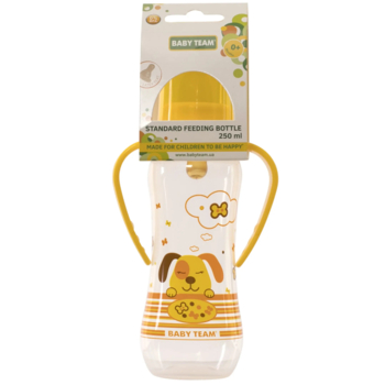 Бутылочка с латексной соской и ручками Baby Team 250 мл, желтый (1311) - Pampik - 2