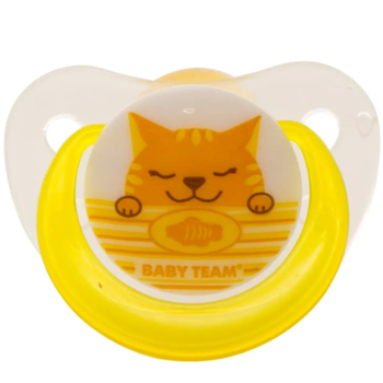 Пустушка латексна Baby Team, ортодонтична, 0+ міс., жовтий (3200_кот) - Pampik