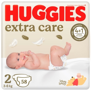 Підгузки на липучках Huggies Extra Care 2 (3-6 кг), 58 шт. - Pampik
