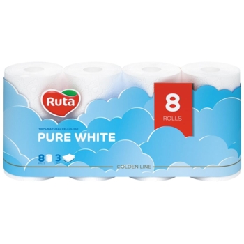 Туалетний папір Ruta Pure White, тришаровий, 8 рулонів - Pampik