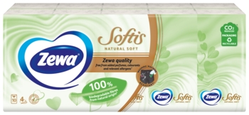 Носовые платки Zewa Softis Natural Soft четырехслойные, 10 уп. по 9 шт. - Pampik