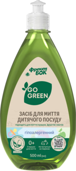 Гіпоалергенний засіб для миття посуду, дитячих іграшок, фруктів та овочів Фрекен Бок Go Green, 500 мл - Pampik