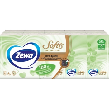 Носовые платки Zewa Softis Natural Soft четырехслойные, 10 уп. по 9 шт. - Pampik - 2