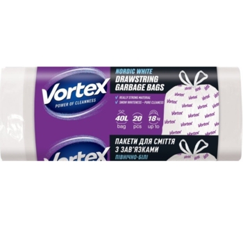 Пакеты для мусора Vortex с затяжками 40 л, 20 шт. - Pampik