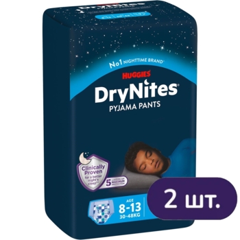 Підгузки-трусики для хлопчиків Huggies DryNites 8-13 років (30-48 кг), 18 шт. (2 уп. x 9 шт.) - Pampik