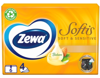 Носові хусточки Zewa Soft Sensitive, чотиришарові, 6 уп. по 9 шт. - Pampik