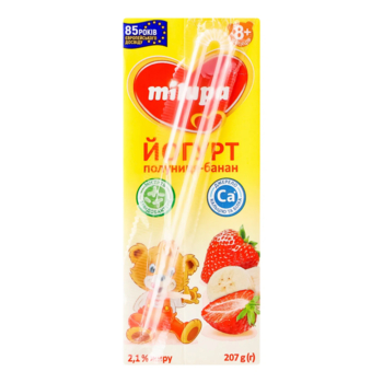 Йогурт питьевой Milupa Клубника-банан 2,1%, с бифидобактериями, 207 г - Pampik - 2