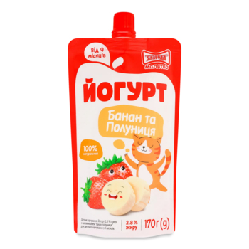 Йогурт питьевой Злагода Малятко Банан-клубника 2,8%, 170 г - Pampik