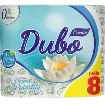 Туалетная бумага Диво Premio Waterlily, трехслойная, белый с зеленым, 8 рулонов - Pampik