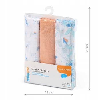 Пелюшки муслінові бавовняні BabyOno, 70х70 см, 3 шт. (348/09) - Pampik - 4