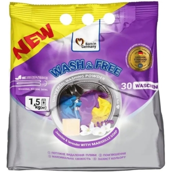 Стиральный порошок Wash&Free Жасмин и лаванда с марсельским мылом, 1,5 кг - Pampik
