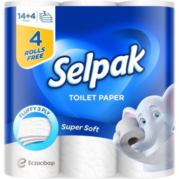 Туалетний папір Selpak тришаровий, білий, 18 рулонів - Pampik