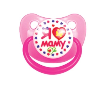 Пустушка силіконова Курносики Я люблю маму, ортодонтична, 6-12+ міс., рожевий (7016/6+ рож) - Pampik