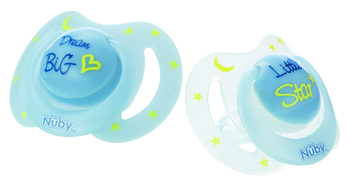 Анатомическая пустышка Nuby, 6+ мес., светится в темноте, голубой, 2 шт. (5887MFSN-LMblue) - Pampik
