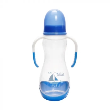 Пляшечка для годування Lindo, вигнута з ручками, 250 мл, блакитний (Pk 060 гол) - Pampik