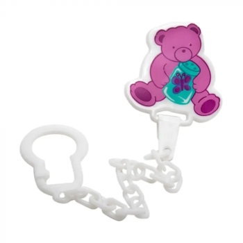 Цепочка для пустышки Lindo Медвежонок, с клипсой, розовый (Pk 016 роз) - Pampik