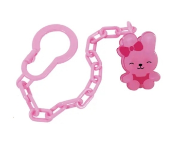 Ланцюжок для пустушки Lindo Зайчик з кліпсою, рожевий (Pk 217 троянд) - Pampik