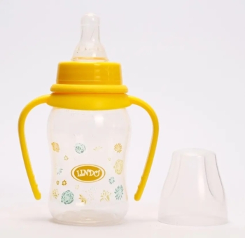 Пляшечка для годування Lindo, вигнута з ручками, 125 мл, жовтий (Li 146 жовт) - Pampik - 3