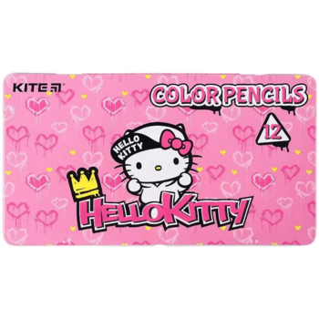 Карандаши цветные Kite Hello Kitty трехгранные, 12 шт., металлический пенал (HK21-058) - Pampik