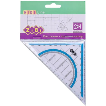 Кутник-транспортир 2 в 1 ZiBi Kids Line 140 мм 90°/45°, з блакитною смужкою (ZB.5623-14) - Pampik