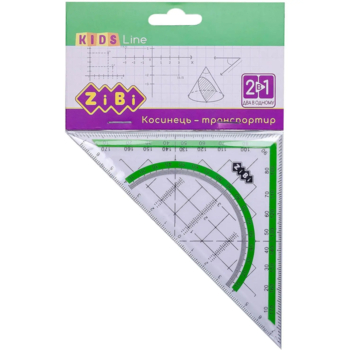Кутник-транспортир 2 в 1 ZiBi Kids Line 140 мм 90°/45°, з салатовою смужкою (ZB.5623-15) - Pampik