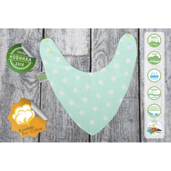 Непромокаемый слюнявчик-бандана Еко Пупс Eco Cotton Звездочки, ментоловый, 30х21 см (BEC-011) - Pampik - 6
