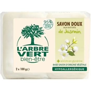 Твердое мыло L'Аrbre Vert с натуральным экстрактом жасмина, 2 шт. по 100 г - Pampik