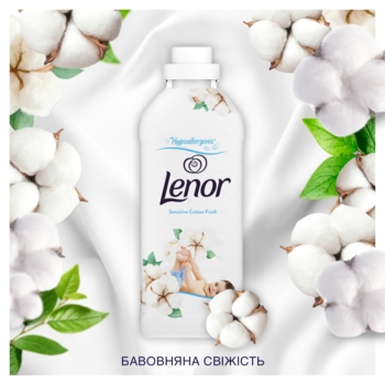 Кондиціонер для білизни Lenor Свіжість бавовни, для чутливої ​​шкіри, 1200 мл - Pampik - 6