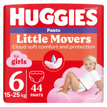 Підгузки-трусики для дівчаток Huggies Little Movers Pants 6 (15-25 кг), 44 шт. - Pampik