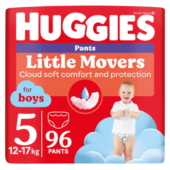 Набор подгузников-трусиков для мальчиков Huggies Little Movers Pants 5 (12-17 кг), 96 шт. (2 уп. по 48 шт.) - Pampik