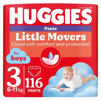 Набор подгузников-трусиков для мальчиков Huggies Little Movers Pants 3 (6-11 кг), 116 шт. (2 уп. по 58 шт.) - Pampik