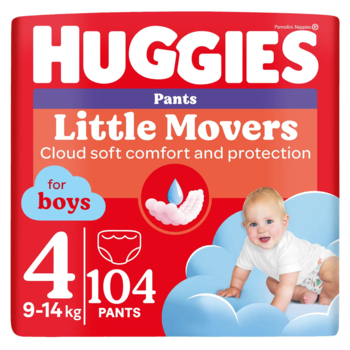 Набор подгузников-трусиков для мальчиков Huggies Little Movers Pants 4 (9-14 кг), 104 шт. (2 уп. по 52 шт.) - Pampik