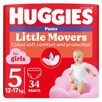 Підгузки-трусики для дівчаток Huggies Little Movers Pants 5 (12-17 кг), 34 шт. - Pampik